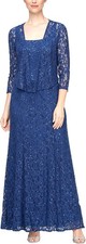 Alex Evenings Womens Long Lace Jacket Dress Royal 10 Mother Bride Sequin ROYAL