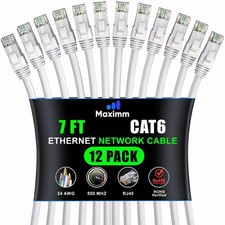 Cat 6 Ethernet Cable 7 Ft 12-Pack High Speed LAN Internet Patch Network UTP