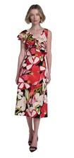 Halston Floral Print One-Shoulder Ruffle Dress Size 14 Multicolor