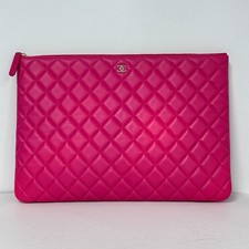 Chanel Large Pink Lambskin Clutch Bag Leather Pouch Evening Bag Italy