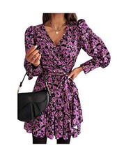 shownicer Damen Kleid Blusenkleid Elegant Sommerkleid Langarm Blumen Kleider Kur