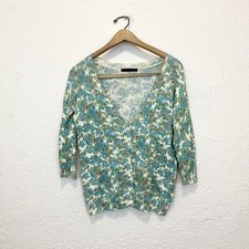 Moussy Sweater Top Floral Cardigan Blue Green One Size