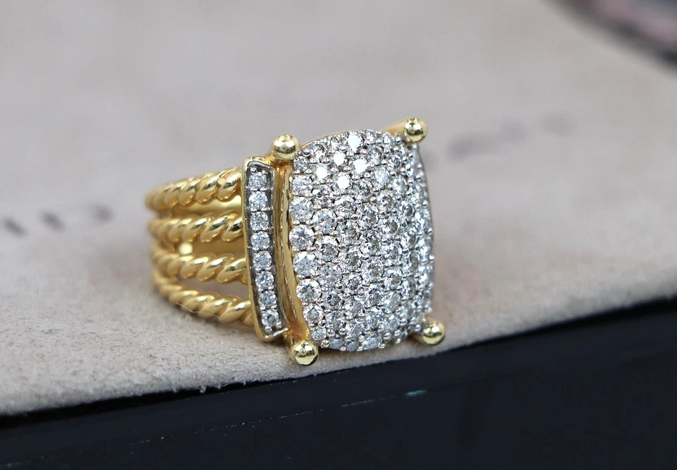 $7,350 David Yurman 18K Yellow Gold Pave Round Diamond Wheaton Cocktail Ring 6 - Image 4 of 4