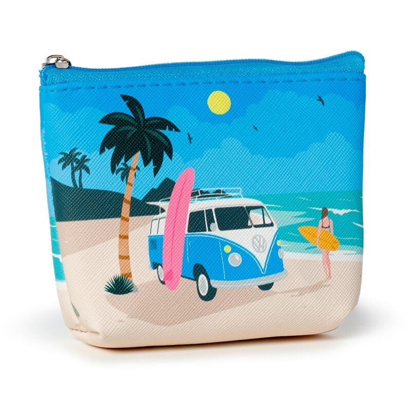 OFFICIAL VW VOLKSWAGEN CAMPER VAN WAVES ARE CALLING DESIGN BLUE ZIP WALLET PURSE