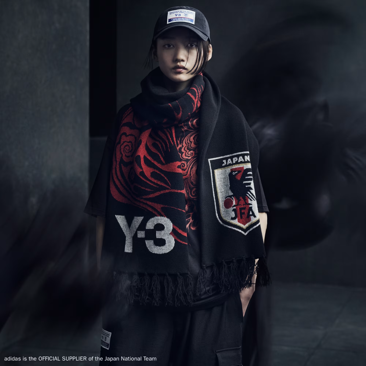 Adidas Y-3 Japan Football Black Scarf, Soft, Premium Wool
