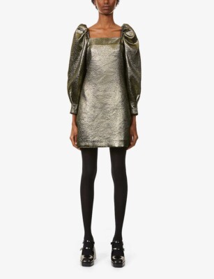 RRP 240 UK 8 Rare Sandro gold metallic puff sleeve Julie dress, lined, VGC  | eBay