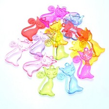 50pcs Mixed Color Transparent Acrylic Cute Large CAT Charm Pendants 40mm Kids