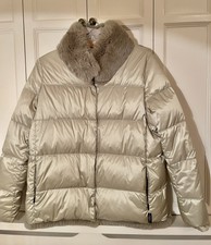 Max Mara Week End Water Repellent Reversible Satin Jacket With Fur Collar, M