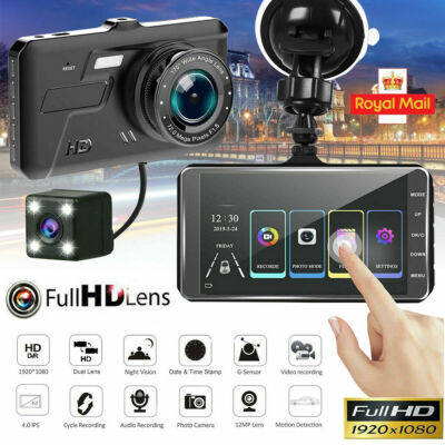 Zwei Kameras Auto Dashcam DVR 1080P Touchscreen Dual Lens Recorder Sicherheit UK