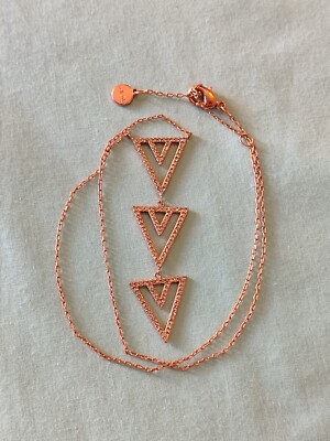 Stella & Dot Rose Gold Plate Crystal Necklace Geometric Arrow Triangle 