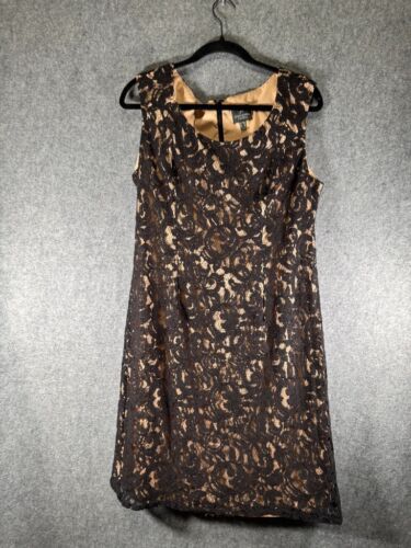 Adrianna Papell Dress Women 16 Black Lace Shift Formal Business Sophisticated