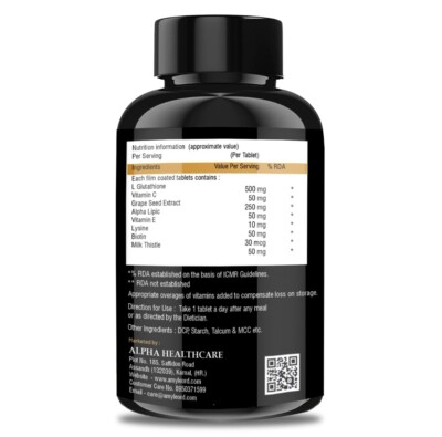 Amyleord L-Glutathione (60 Tablets) 1000mg with Vitamin C & E, Biotin for  Skin