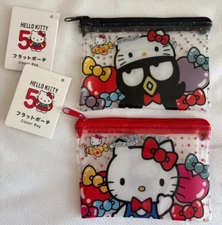 Daiso Japan Sanrio Flat Pouch Set of 2 Hello Kitty 50th Anniversary *USA SELLER*