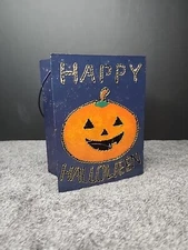Metal Jack O Lantern Pumpkin Trick or Treat Bag Candle Holder Halloween Decor