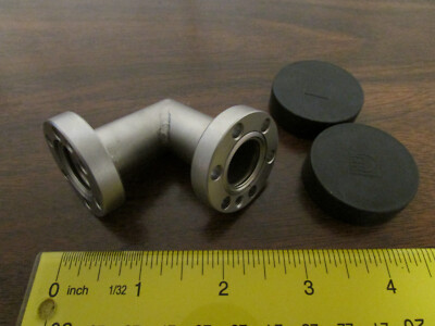 Leybold-Hereaus Elbow High Vacuum Pipe Section W/ Extra Threaded Hole In Flange