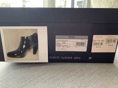 Prada Vernice Glamour, Black Patent Platform Bootie, Size 39, Heel 