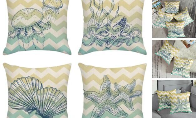 Throw Pillow Covers Home Decor Set of 4 Underwater World Seashells Starfish-image