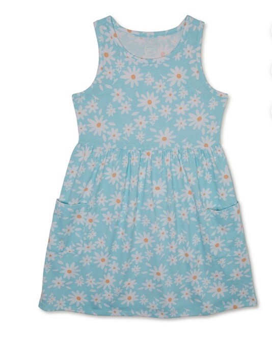 Wonder Nation Girl’s Aqua Floral Sleeveless  Dress Size Medium (7-8) NEW