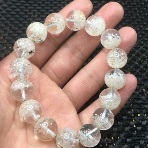 Natural Phenakite White Rutilated Quartz Snow Round Beads Bracelet 13mm AAAA - Picture 8 of 9