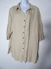 Avenue 22/24 Linen Top Blouse Khaki Beige 3/4 Sleeve Lagenlook Beachy