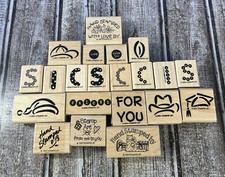VINTAGE Lot of 21 Letters Symbols Wood mounted rubber stamps Hats Stampin Up