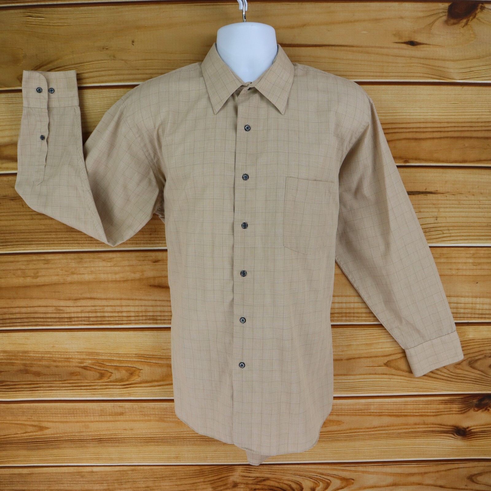 Barrington Dress Shirt Mens Size 17x32/33 Brown Plaid Cotton Blend