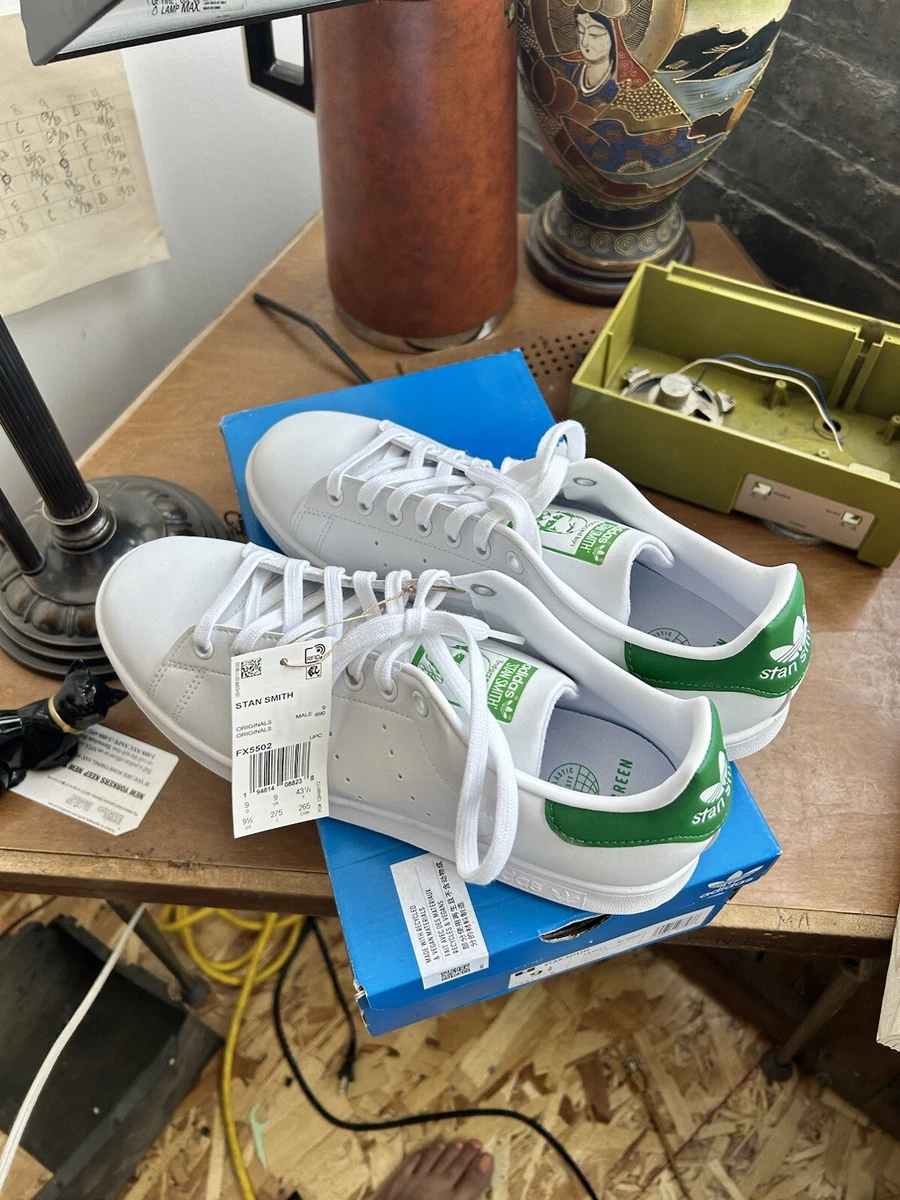 Size 9.5 adidas Stan Smith Low White Green VEGAN RECYCLED UPPERS