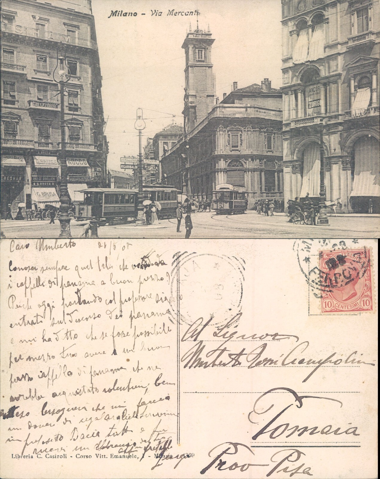 MILANO PRIMI 900 VIA MERCANTI ANIMATA CON TRAM,CARRI & CARRETI CON CAVALLI-64926