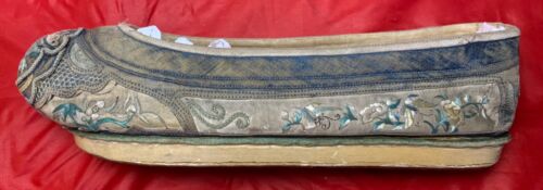 1 ANTIQUE 19th c QI’ING CHINESE EMBROIDERED SILK MANCHU PLATFORM SHOE BOUND FOOT - Picture 1 of 23