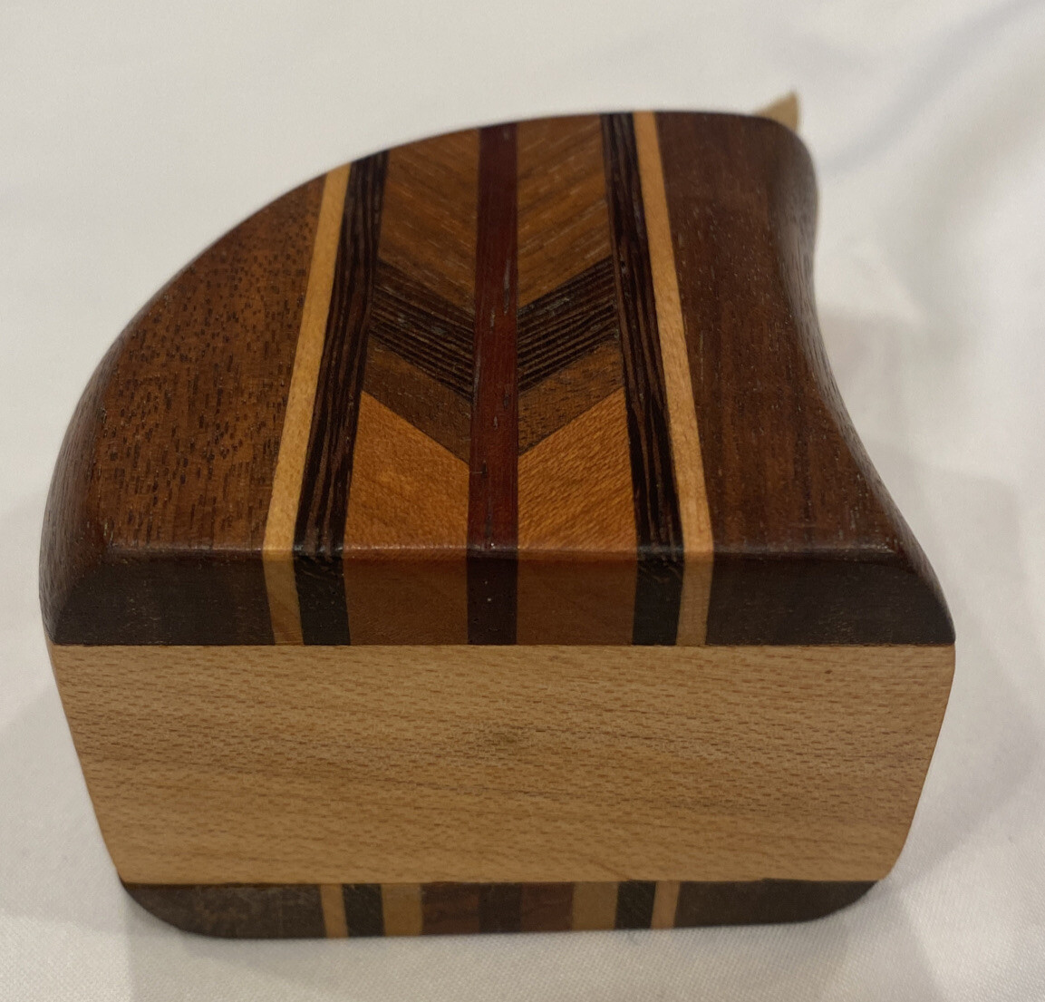 Vintage Wooden Stamp Box Hand Made Mahoghony Inlaid Twist Open Postage