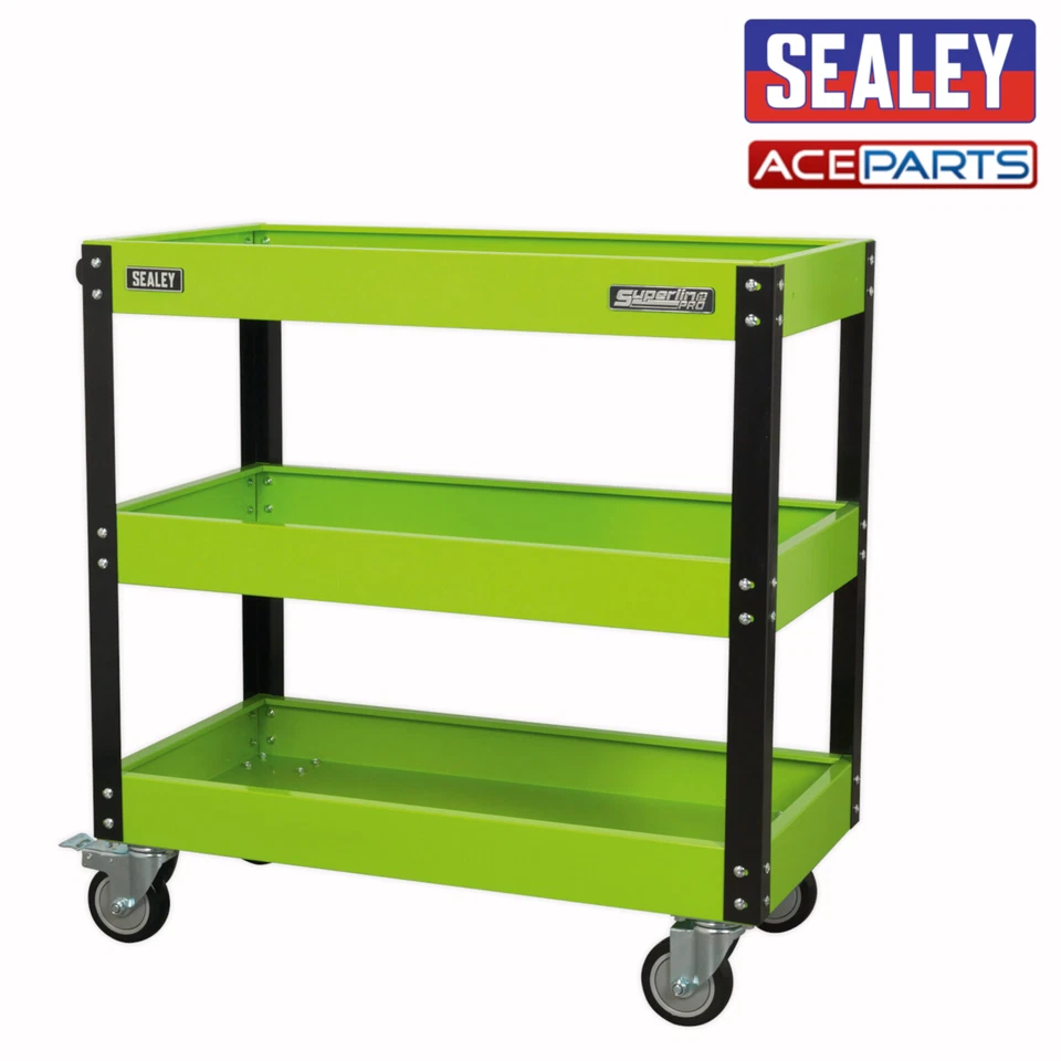 Sealey CX110HV Workshop Trolley 3 Level Heavy Duty Hi Vis Green Garage Tool Cart - Image 2 of 4