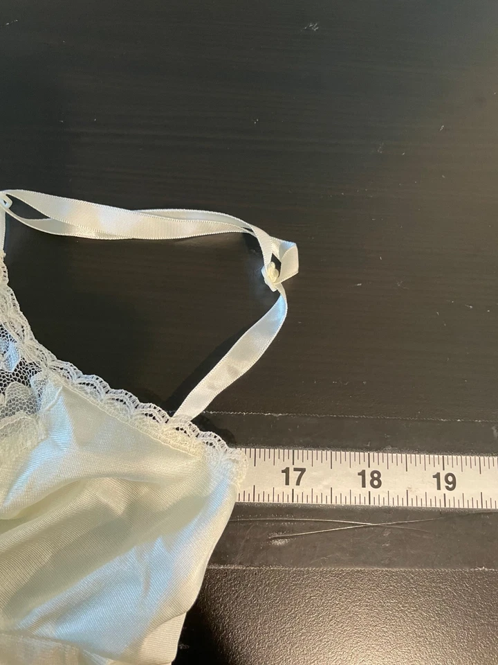 Vestido sin mangas vintage Vassarette para mujer talla 36 EE. UU. mediano blanco satinado encaje delicado Foto 4 de 4