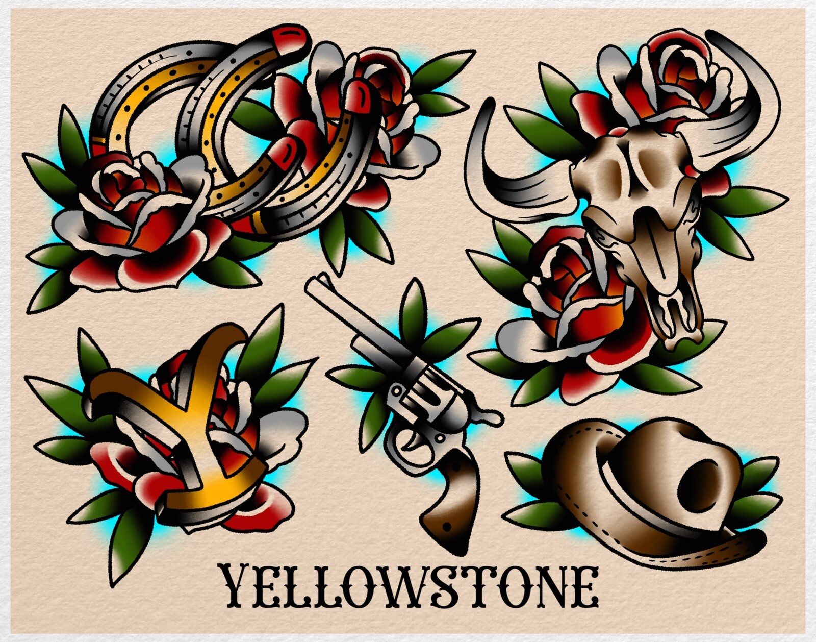 Yellowstone American Traditional Tattoo Flash Art 11x14 Print