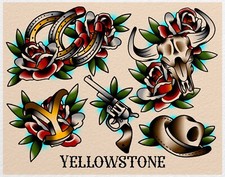 Yellowstone American Traditional Tattoo Flash Art Print 11x14
