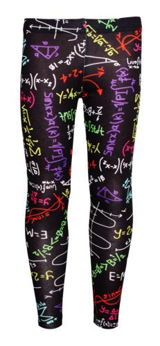 Girls Childrens Fun Multi Maths Formula School Print Leggings Size 5 -12 Years - Picture 1 of 2