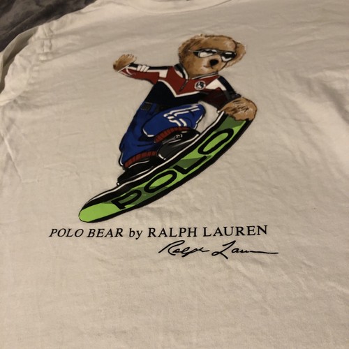 Polo Ralph Lauren Boys Large (14-16) White Shirt Polo Bear Snowboard Longsleeve - Picture 2 of 8