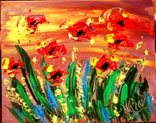 FLOWERS FIELD abstract SIGNED  Original Oil Painting canvas IMPRESSIONIST