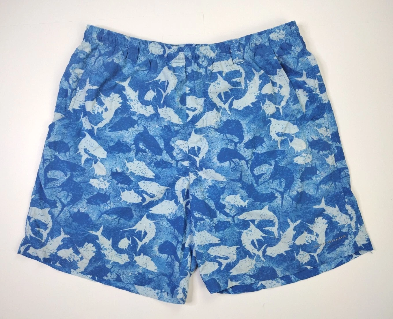 Columbia PFG Omni Shade Blue Swordfish Print Trunks Shorts Size Large 8" inseam