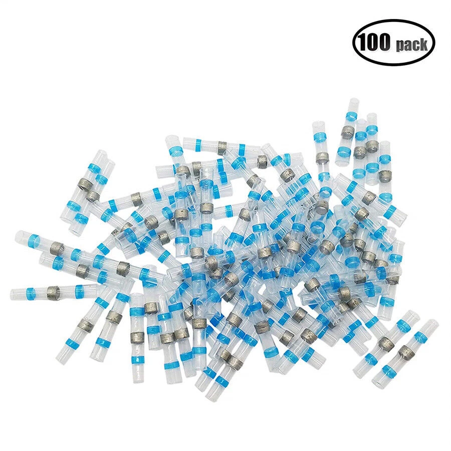100 Pcs Blue Waterproof Car SUV Solder Sleeve Heat Shrink Terminals Kit 16-14AWG - Image 2 of 4