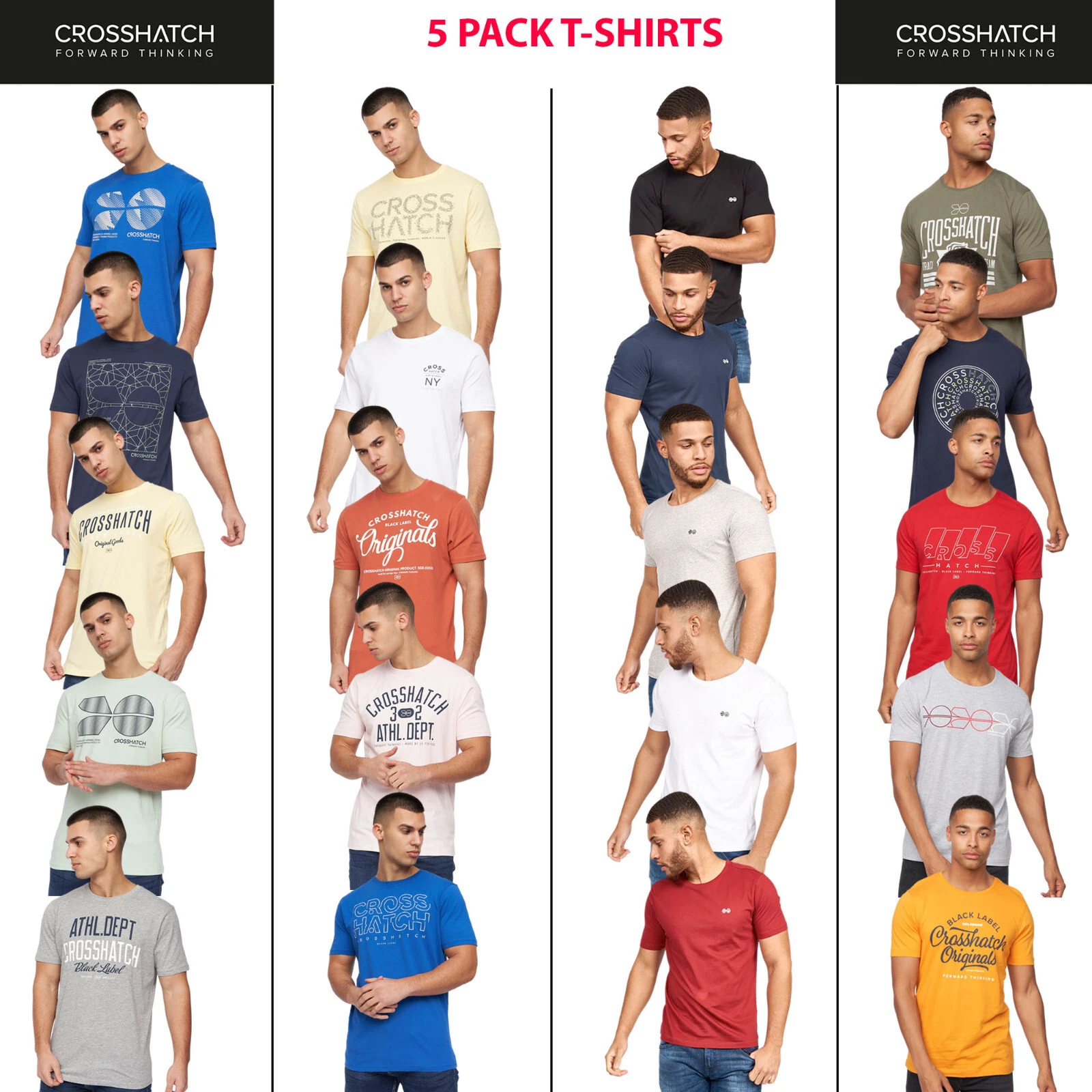 Mens T-Shirts 5 PACK Short Sleeve T-Shirt Crew Neck Multipack Designer Tee
Opens in a new window or