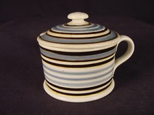 RARE 1800s MULTI BLUE  BLACK BANDED MOCHA MOCHAWARE MUSTARD POT STAFFORDSHIRE