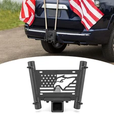 Dual Flag Pole Holder Hitch License Plate Mount for Pickup Truck Fit 2" Receiver