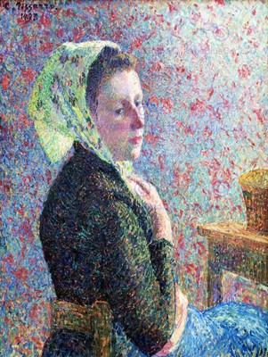 GEMÄLDE PORTRAIT STUDIE PISSARRO FRAU GRÜN KOPFTUCH KUNSTDRUCK POSTER LAH283