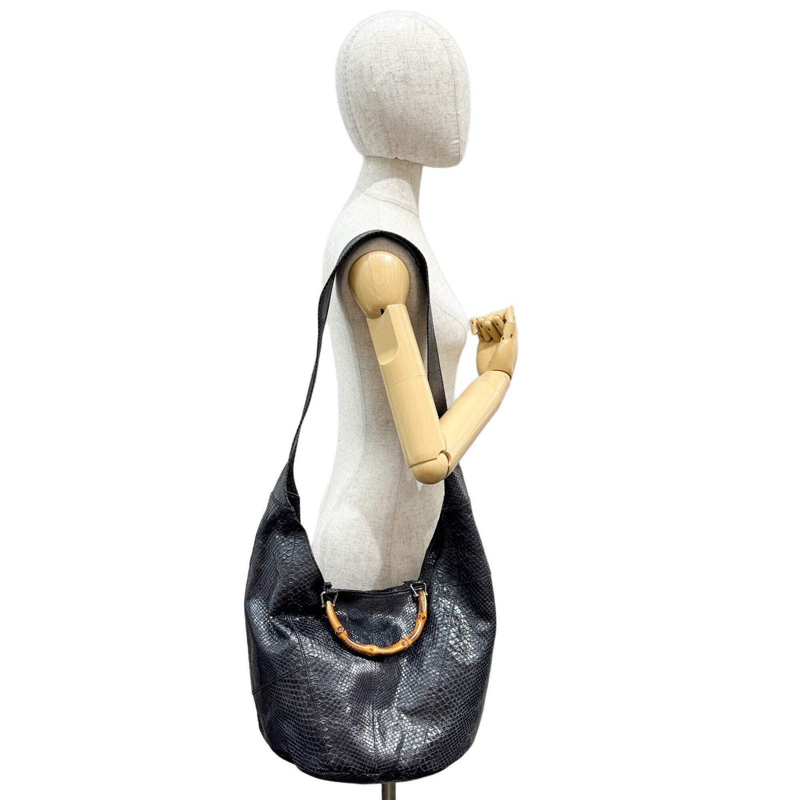 GUCCI Bamboo Black Python Embossed Leather Two Wa… - image 3