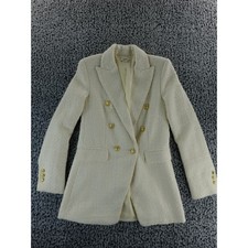 JASON WU Tweed Double Breasted Blazer Gold Button Cream Women's Size XS