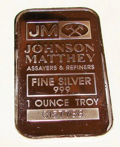 JM Johnson Matthey Vintage Silver Bar 1 OZ Troy Ounce .999 Bullion C157788
