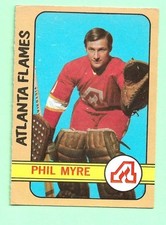 (1) PHIL MYRE  1972-73 O-PEE-CHEE # 43 FLAMES GOALIE ROOKIE VG  CARD (N0875). rookie card picture