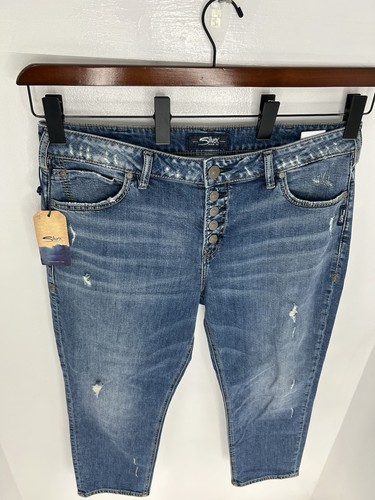 Silver Jeans NWT Avery Slim Crop Denim Pants Womens Size 34x25 Button Fly $79 - Picture 5 of 16
