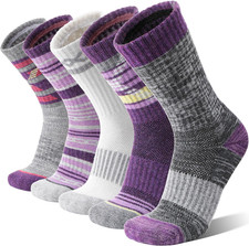 5 Pairs Merino Wool Hiking Socks Thermal Winter Warm Medium Purple Grey Stripes