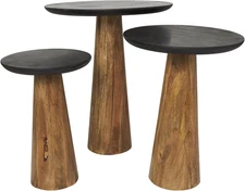 Mango Wood Handmade Side End Accent Table Cone Shaped End Table with Black Table
